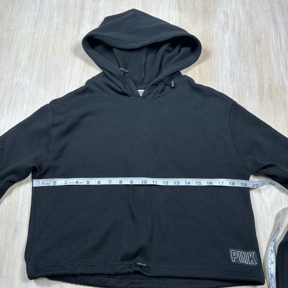 PINK Victoria's Secret Black Pullover Crop Hoodie Y2K Casual Rainbow Logo Small - Picture 8 of 11
